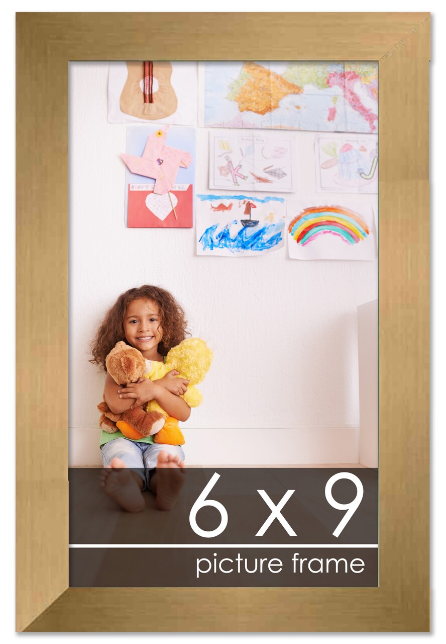 6x9 Gold Bronze Wood Picture Frame - UV Acrylic, Foam Board Backing, Hanging Hardware